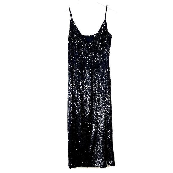 Ramy Brook Leanne Dress Midi Black Sequin Surplice V-Neck Sleeveless 8 NEW - Picture 2 of 10